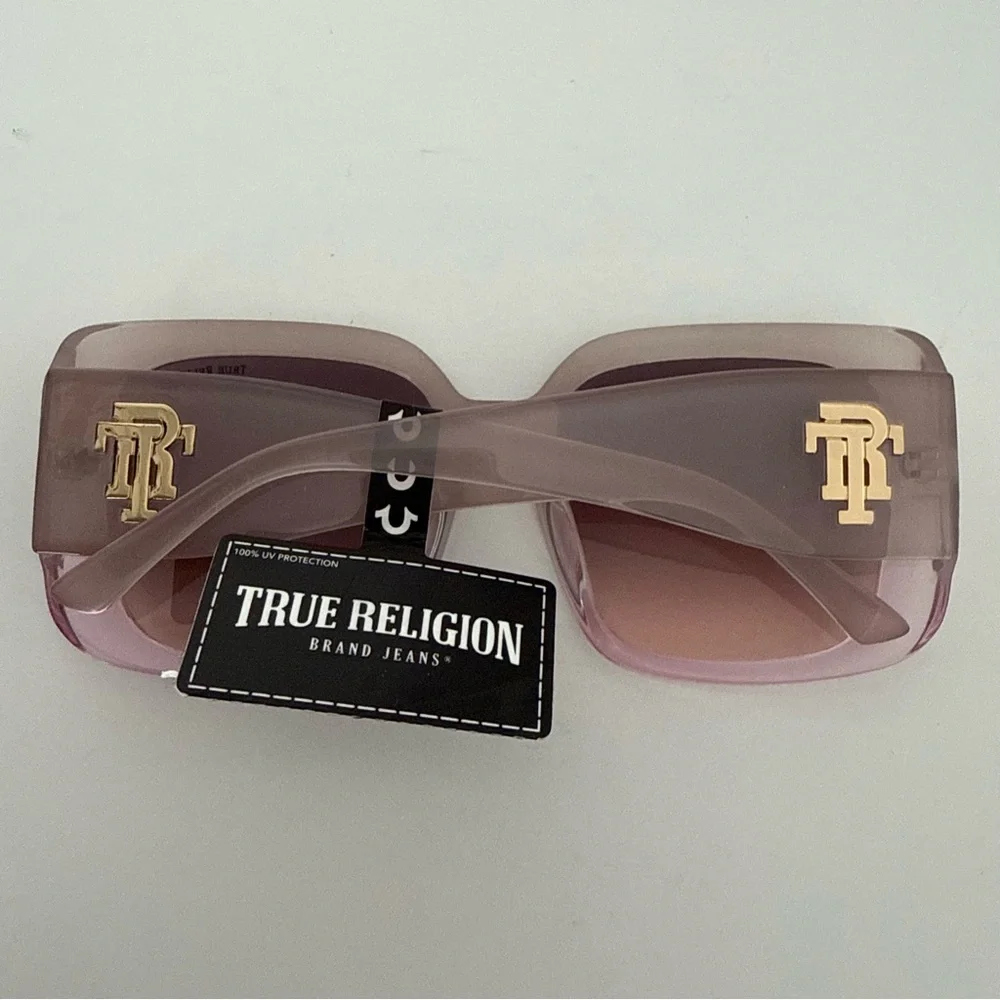 NEW TRUE RELIGION Oversized Square Sunglasses Clear Light Pink Acetate
